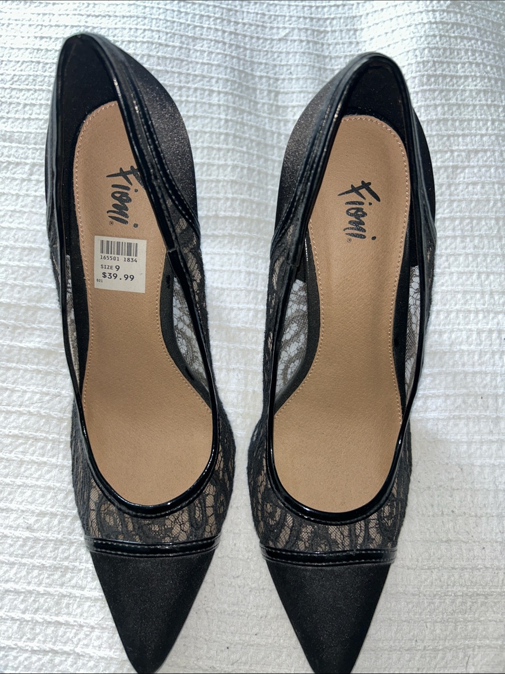 FIONI Clothing Black Lace Pointed-Toe Flats with Mesh Panels